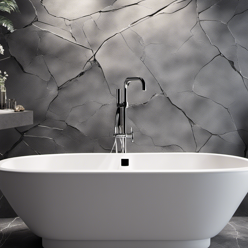 An image that showcases a close-up view of a cracked bathtub, revealing a meticulous application of clear waterproof sealant filling the crack, ensuring a seamless and watertight repair