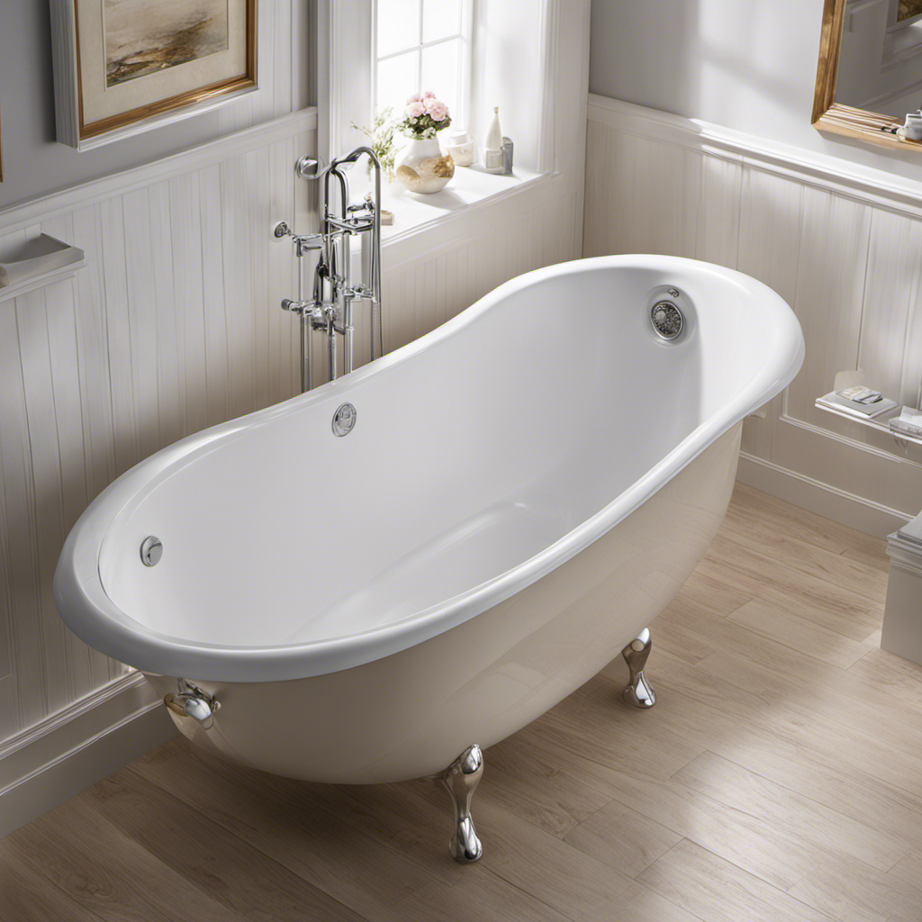 An image showcasing a step-by-step guide on securing a bathtub: Include a person applying non-slip stickers on the bathtub floor, attaching grab bars to the walls, and tightening adjustable clamps around the tub's edges