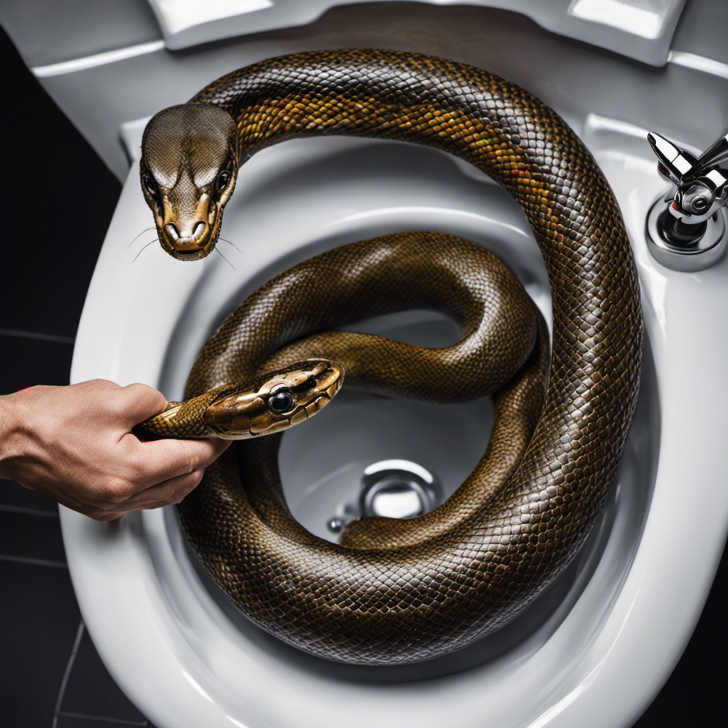 An image showcasing a person wearing gloves and holding a long, coiled plumbing snake