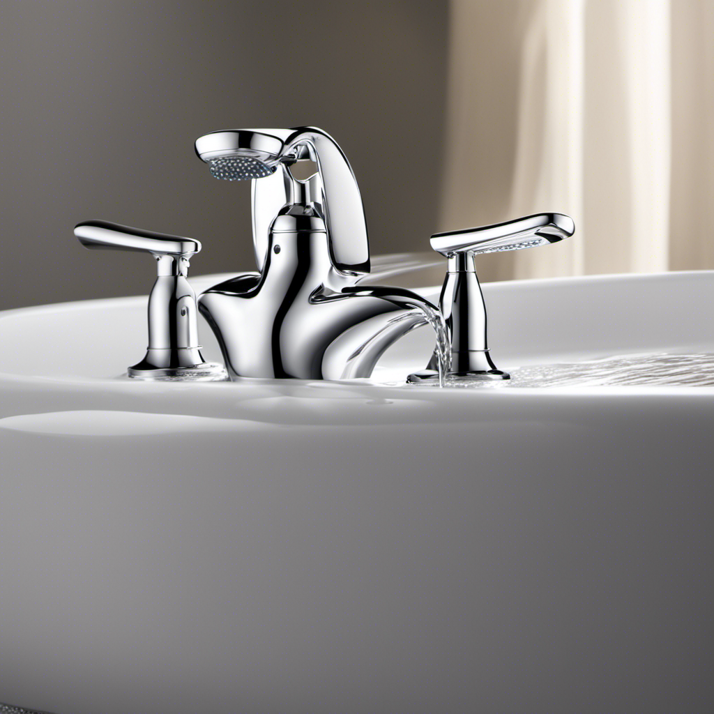 An image that showcases a close-up view of a bathtub faucet, highlighting a steady stream of water droplets forming on the spout