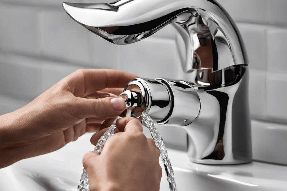 An image showcasing a pair of hands firmly gripping a shiny silver drain stopper, perfectly positioned over a sparkling white bathtub drain
