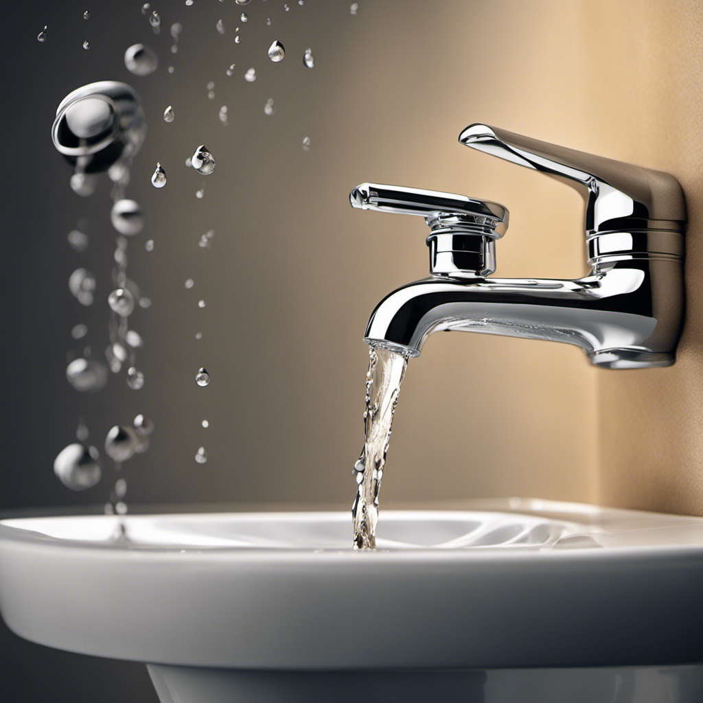 An image capturing a close-up view of a hand reaching down, turning the water shut-off valve clockwise, with water droplets suspended in mid-air, illustrating the step-by-step process for stopping a running toilet