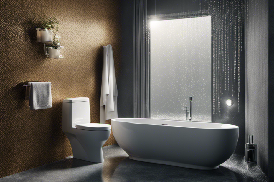 An image of a bathroom with a gleaming toilet, surrounded by droplets of condensation