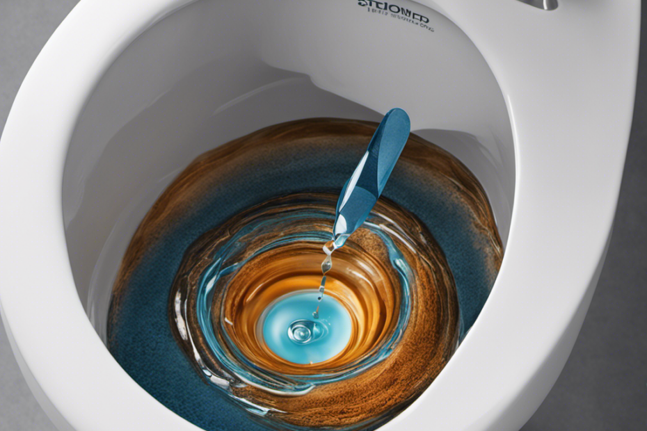 An image showcasing a close-up view of a toilet tank with a clear, concise visual representation of the step-by-step process to stop water from trickling into the toilet bowl