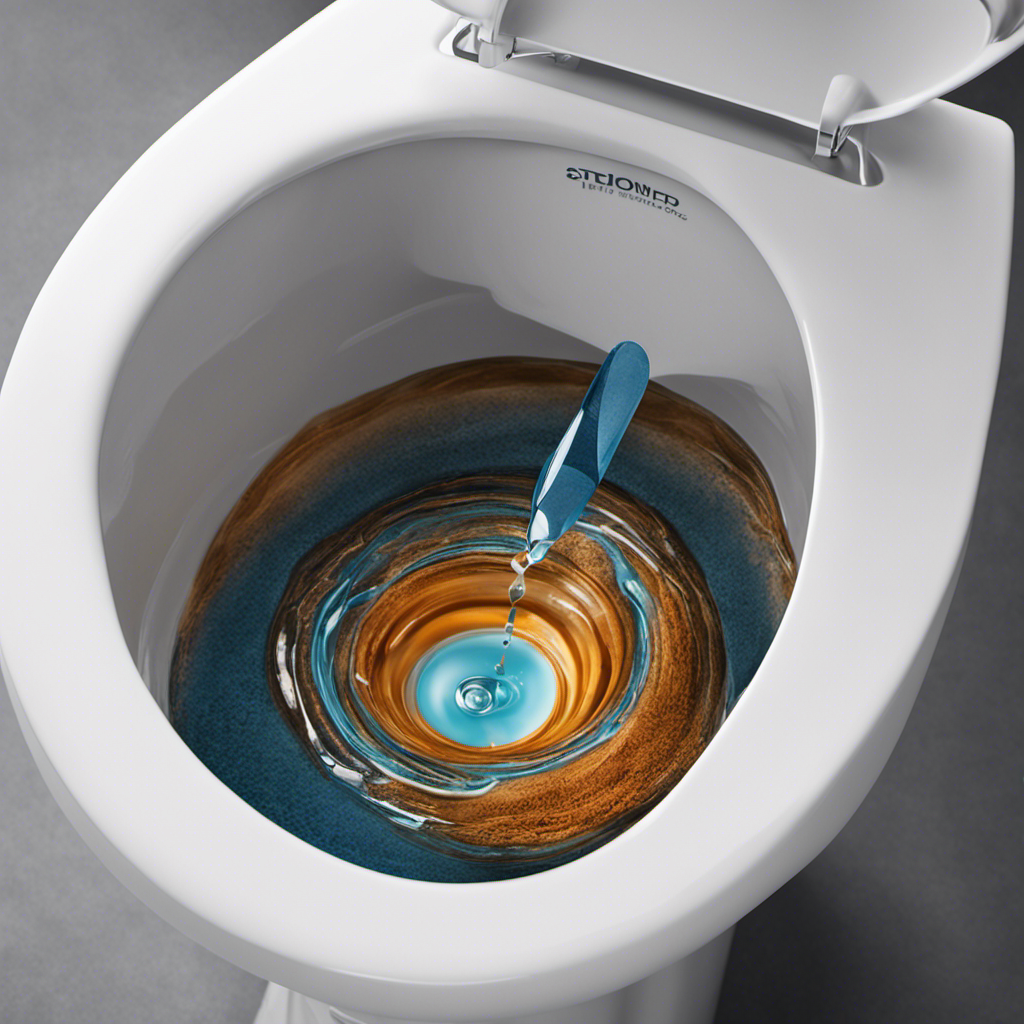 An image showcasing a close-up view of a toilet tank with a clear, concise visual representation of the step-by-step process to stop water from trickling into the toilet bowl
