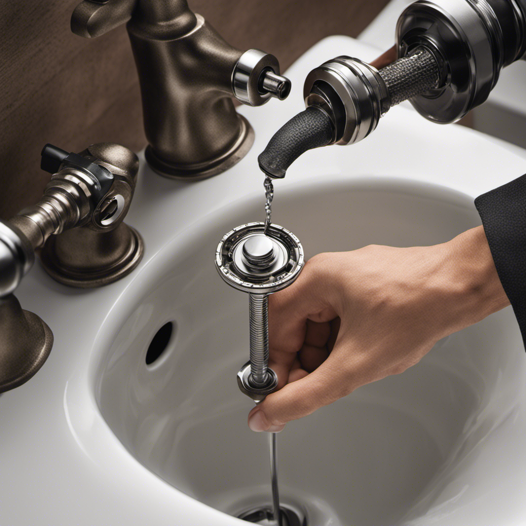 An image showcasing a pair of hands gripping a wrench, effortlessly tightening the water valve behind a toilet