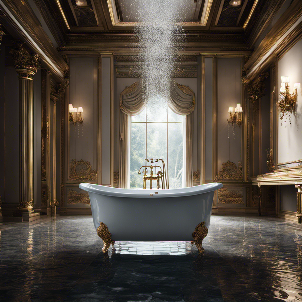 An image that showcases a filled bathtub with water slowly seeping out from a crack in the bottom, forming droplets on the floor