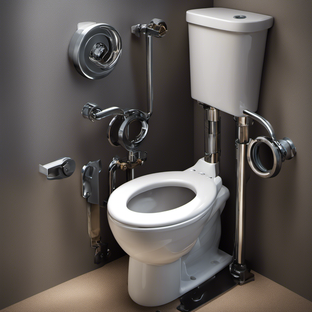 An image illustrating a close-up view of a toilet base with two adjustable wrenches gripping the toilet bolts