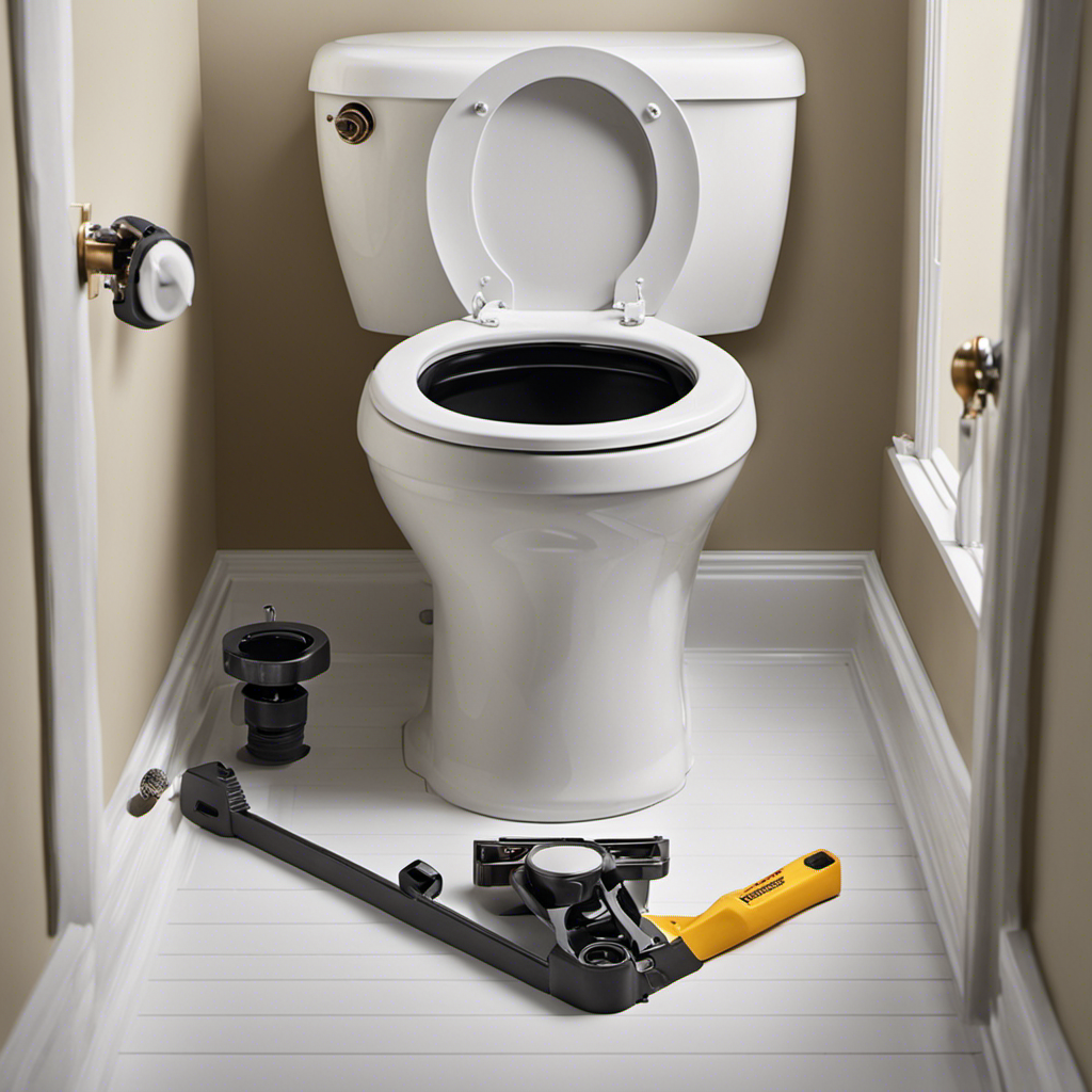 An image showcasing a step-by-step guide on how to tighten a toilet to the floor