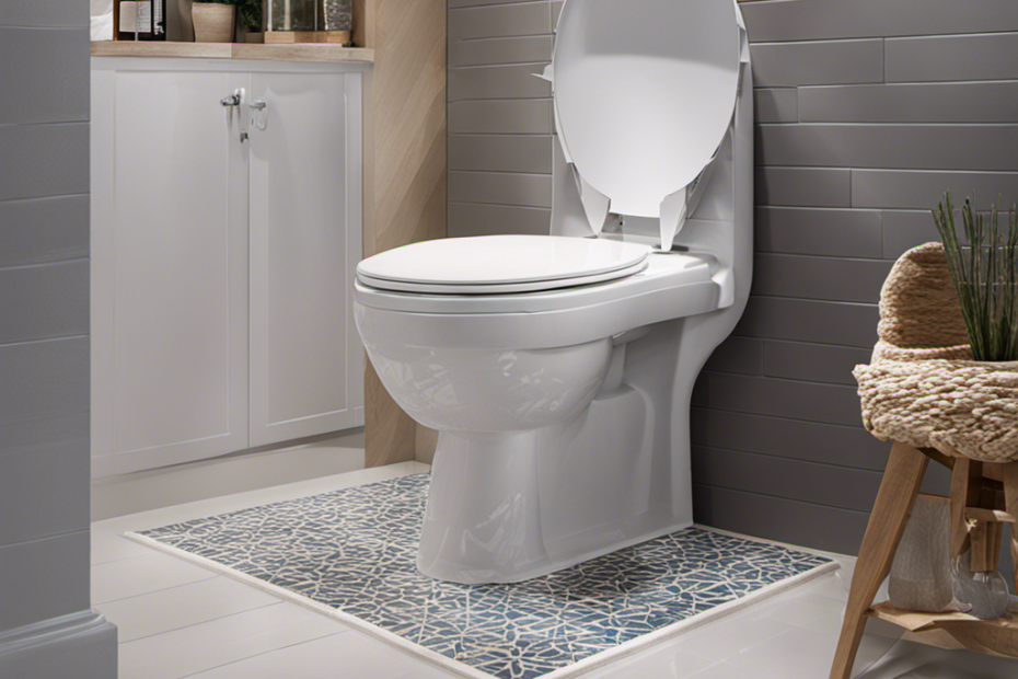 An image showcasing a step-by-step visual guide on how to tile a toilet: starting with the preparation of the surface, applying adhesive, carefully placing each tile, grouting, and finishing with a polished, perfectly tiled toilet