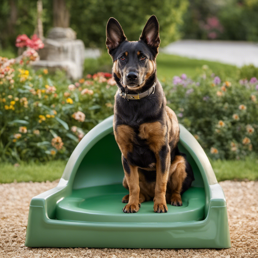An image that showcases a well-behaved dog confidently using a specially designed dog toilet