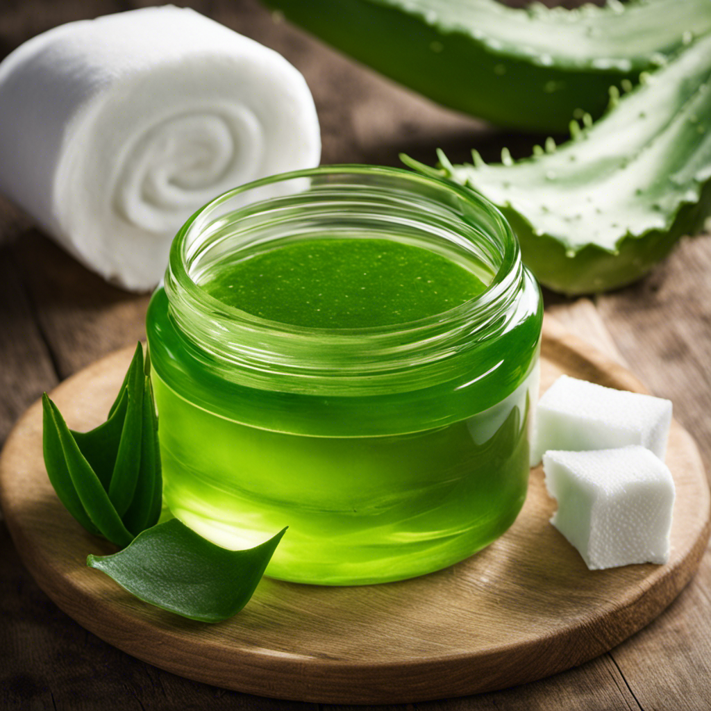 An image showcasing a soothing sight of aloe vera gel being gently applied onto irritated skin, offering relief from toilet paper irritation