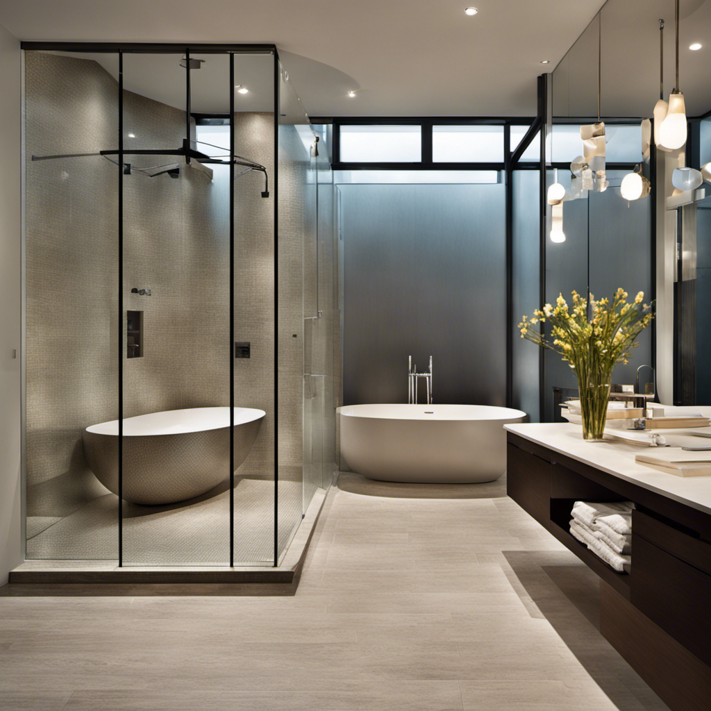 An image of a sleek, modern bathroom showcasing a transformed bathtub, now a spacious shower