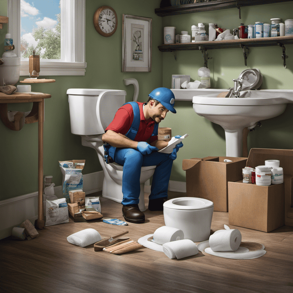 An image depicting a plumber teaching a homeowner how to properly dispose of sanitary products, wipes, and excessive toilet paper, emphasizing the importance of prevention to avoid future toilet clogs