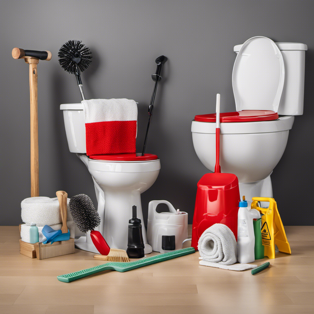 An image showcasing the essential tools and materials required for unblocking a toilet