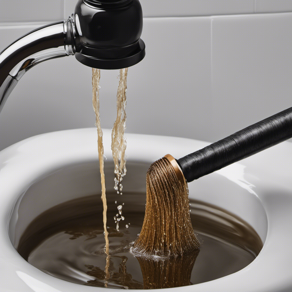 An image showcasing a person using a plunger vigorously on a clogged bathtub drain