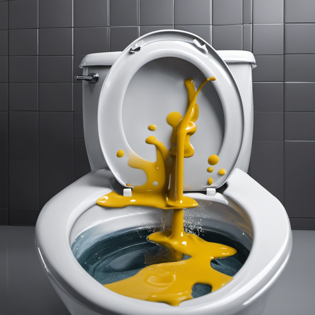 An image depicting a person wearing rubber gloves, using a plunger to vigorously plunge a clogged toilet