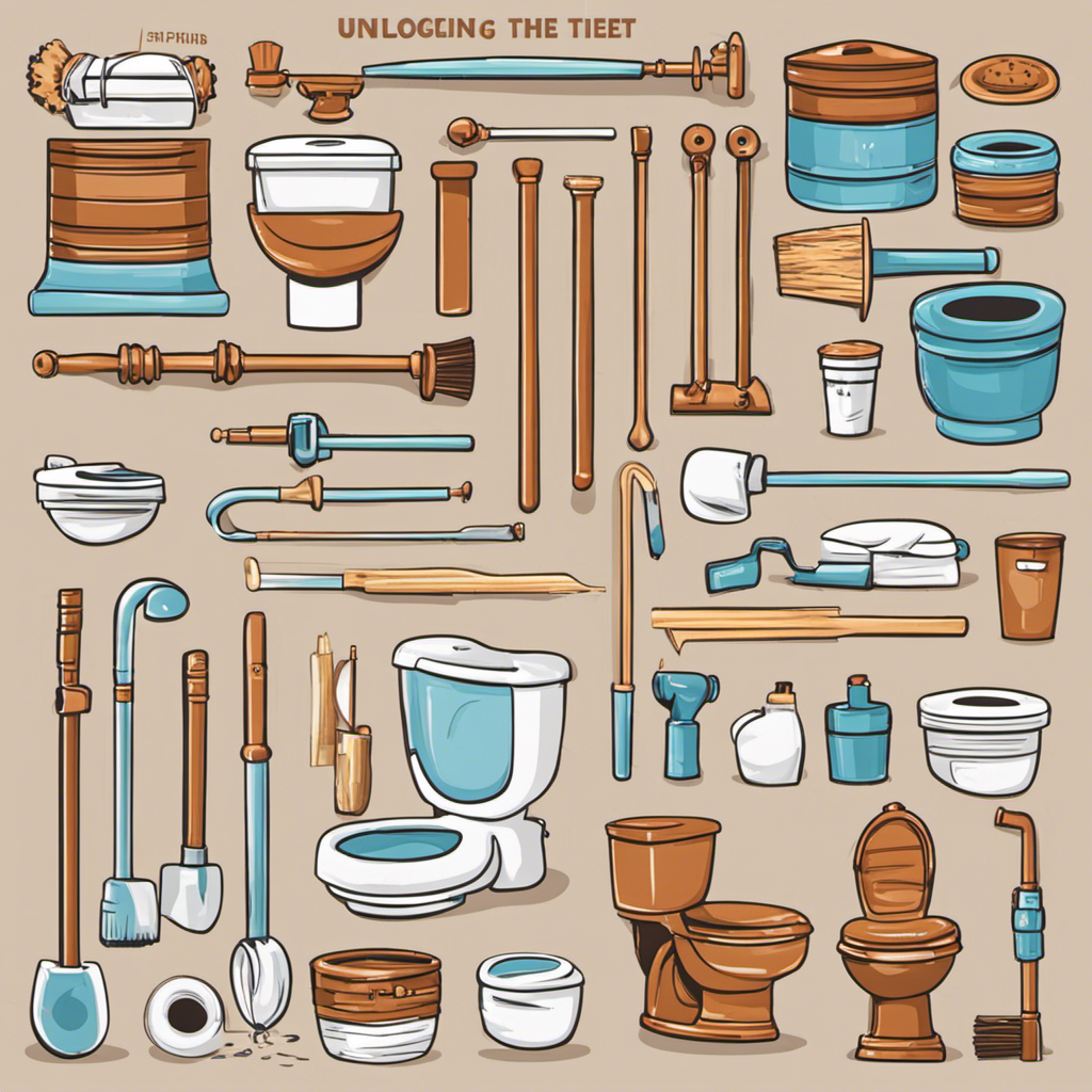 An image showcasing a step-by-step visual guide on unclogging a toilet with poop in it