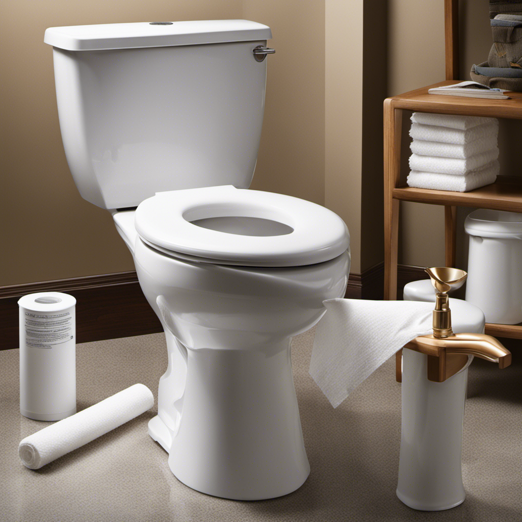 An image showcasing a step-by-step visual guide on unclogging paper towel from a toilet: a plunger positioned over the clogged toilet, water overflowing, and the paper towel being removed, revealing a clear toilet bowl