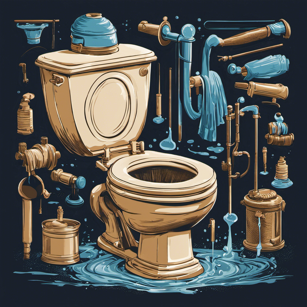 An image showcasing a pair of gloved hands using a plunger to vigorously plunge a toilet, with water splashing out, illustrating the step-by-step process of unclogging a toilet