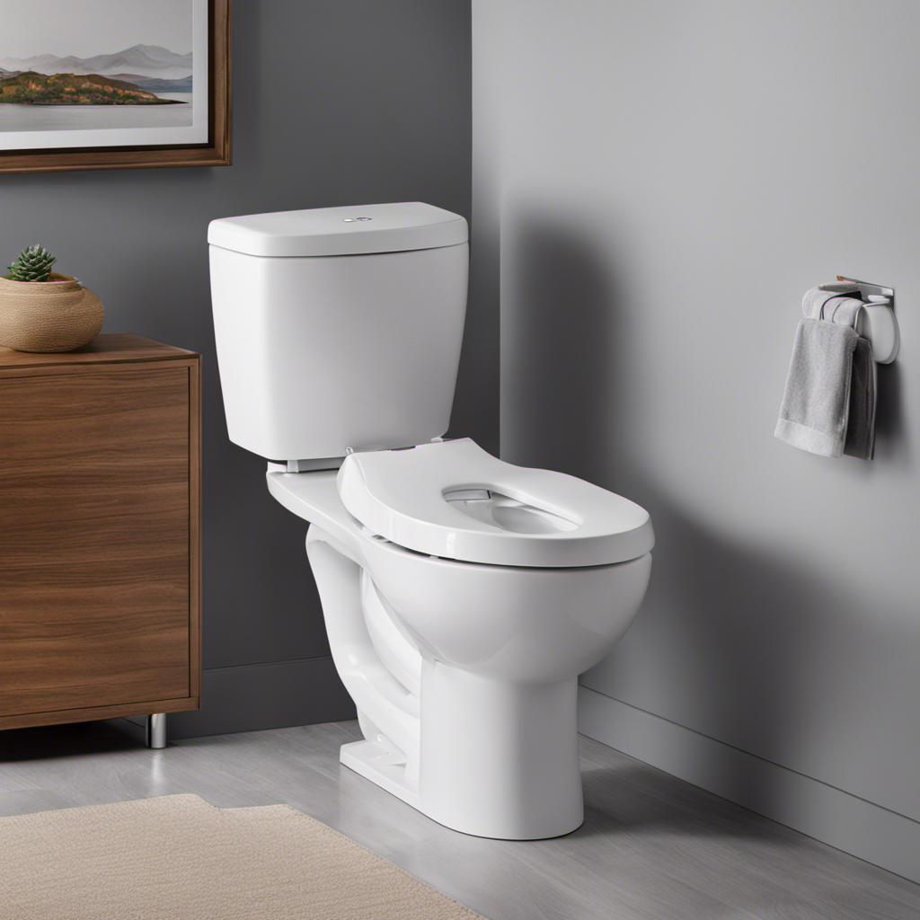 An image capturing a person sitting on a bidet toilet seat with their pants down, water gently spraying upwards, showcasing the user's relaxed posture, clean surroundings, and the adjustable controls on the seat's side