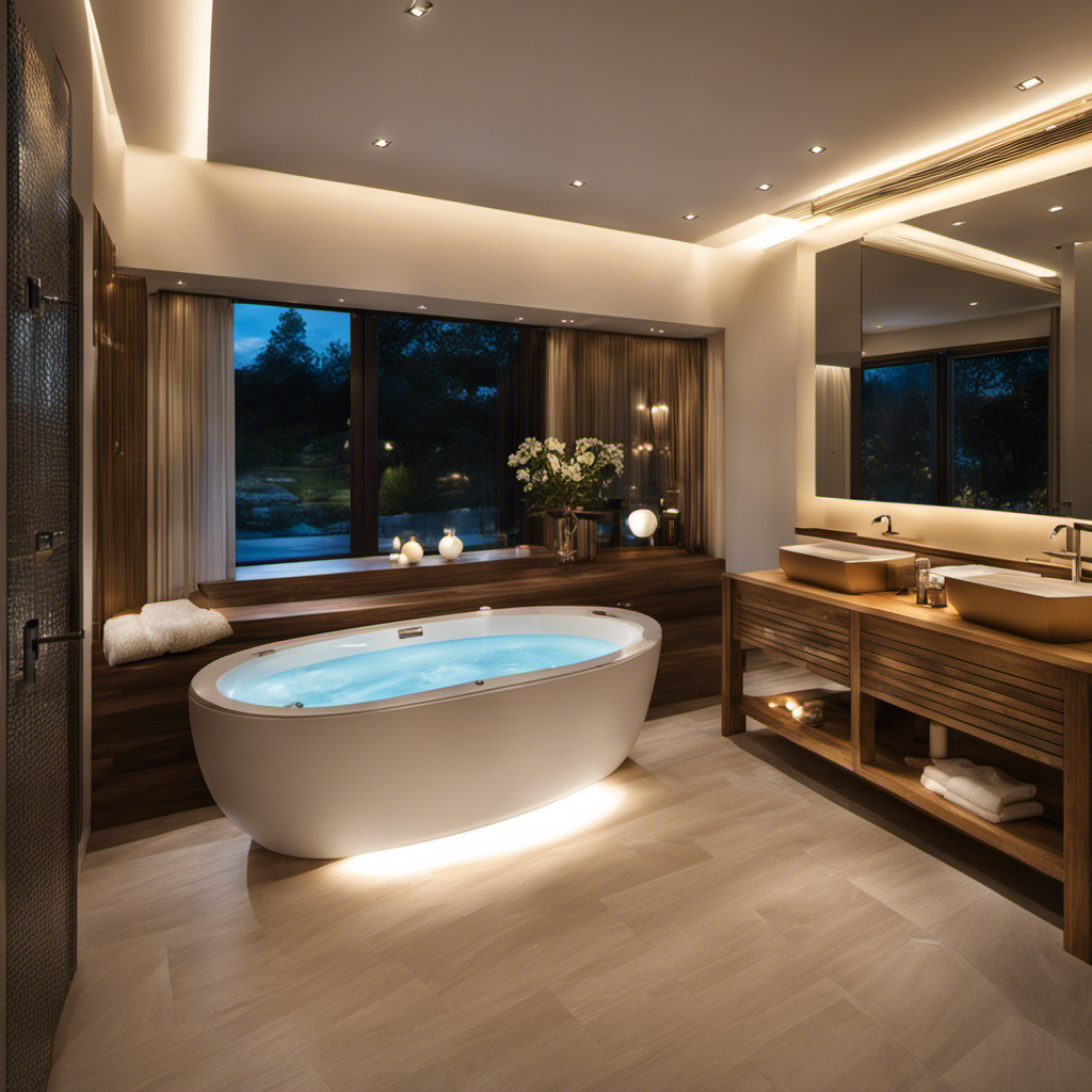 An image showcasing a serene bathroom with a luxurious Jacuzzi bathtub at its center