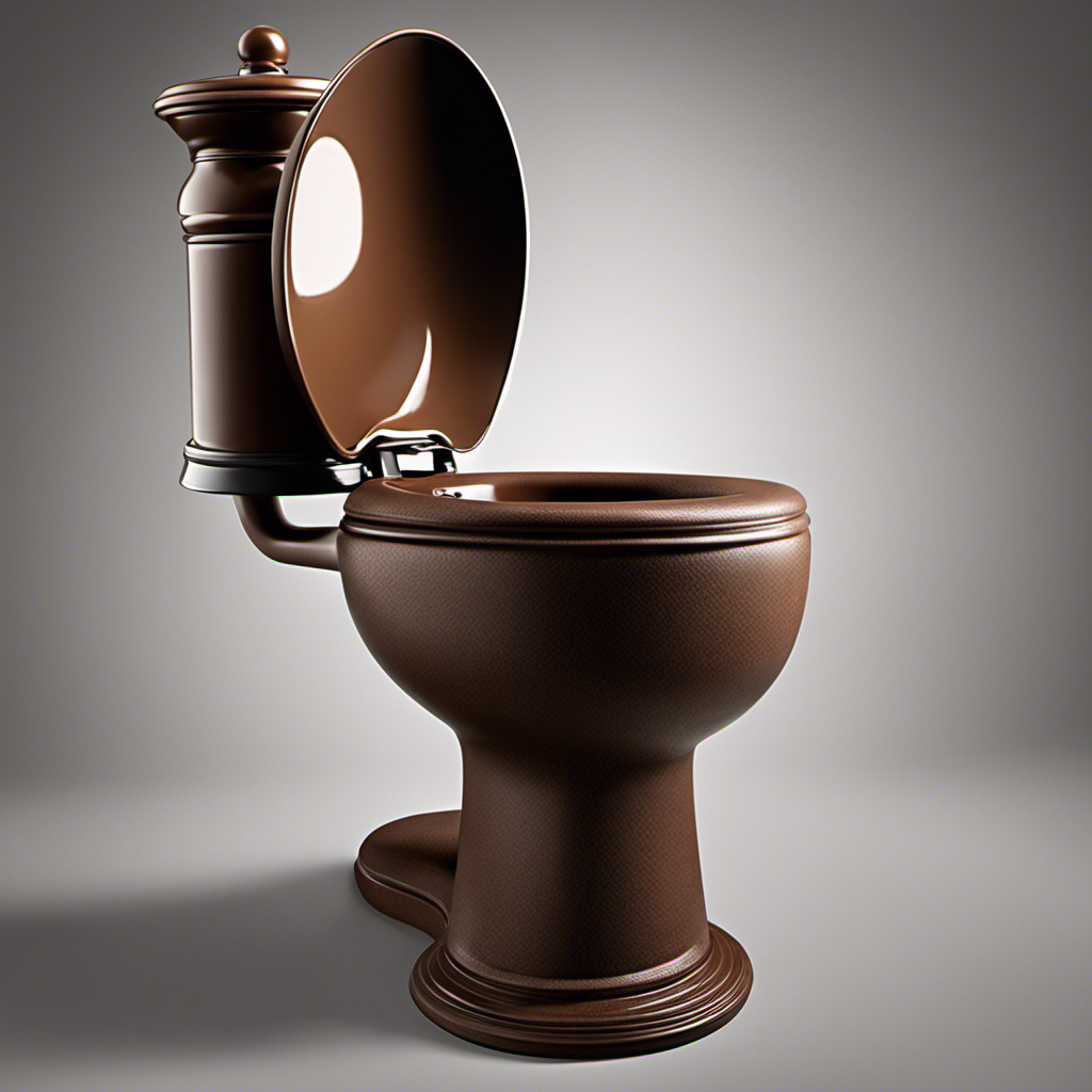 An image portraying a plunger positioned vertically in a toilet bowl, with a realistic depiction of a brown, textured, and slightly raised mass resembling poop
