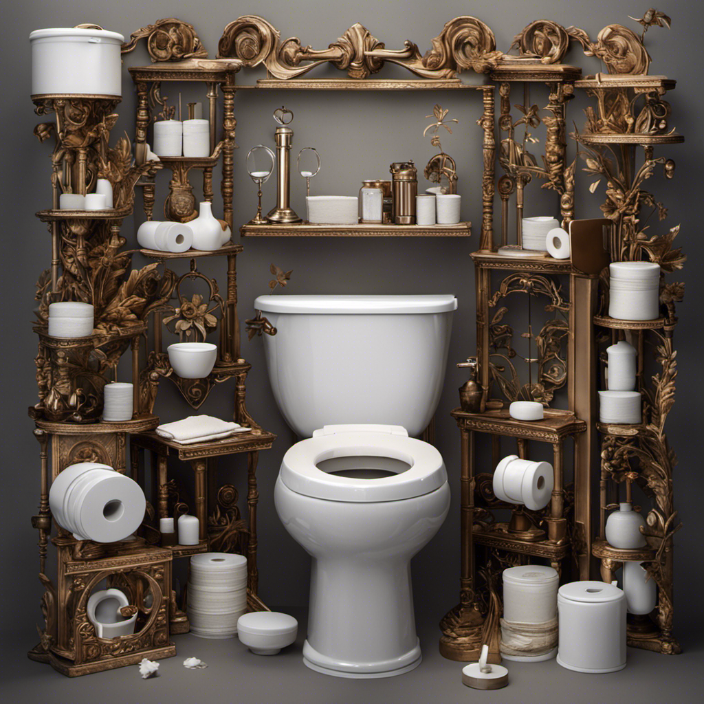 An image that showcases the step-by-step process of using a toilet, capturing the details of lifting the toilet seat, sitting down, using toilet paper, flushing, and washing hands, all without any text