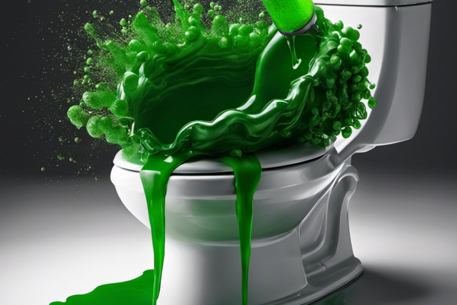An image showcasing a person pouring Green Gobbler down a toilet bowl