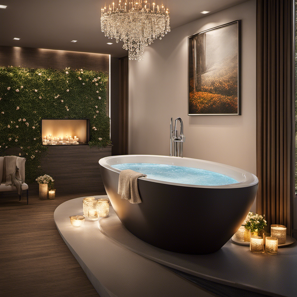 An image showcasing a serene bathroom scene featuring a luxurious Jacuzzi bathtub