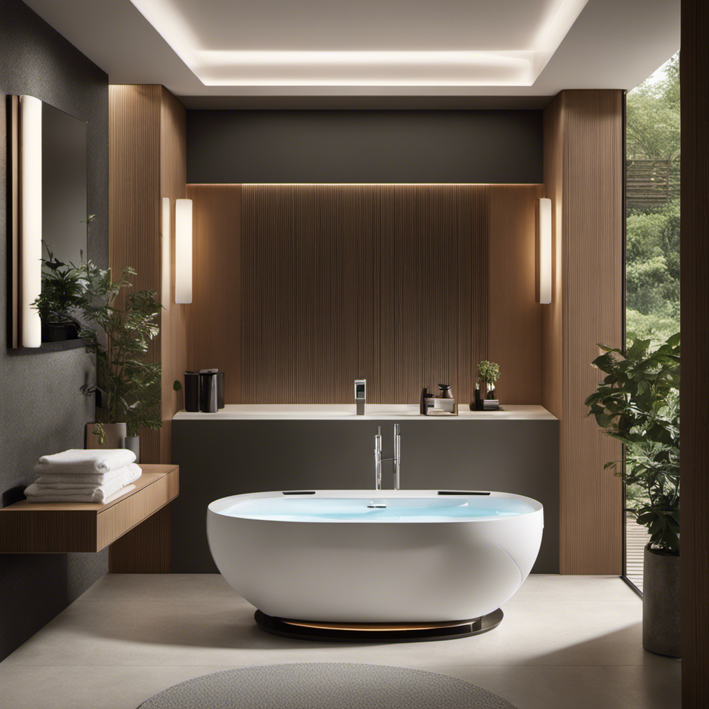 An image capturing a serene bathroom scene with a high-tech Japanese toilet as the focal point, showcasing its features like a heated seat, bidet, control panel, and accompanying symbols, demonstrating the ease of use