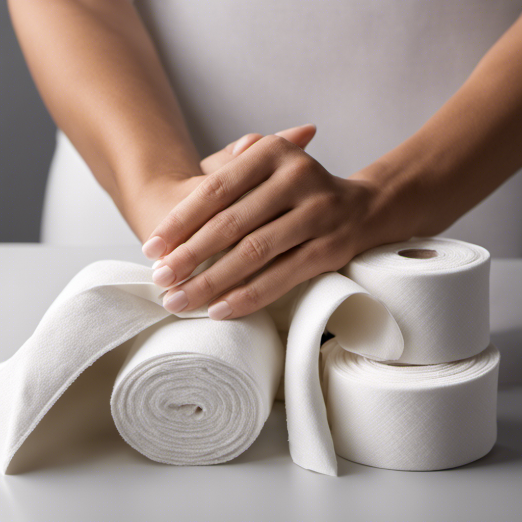 An image showcasing hands holding a small, reusable cloth draped over a roll of toilet paper, emphasizing the eco-friendly alternative
