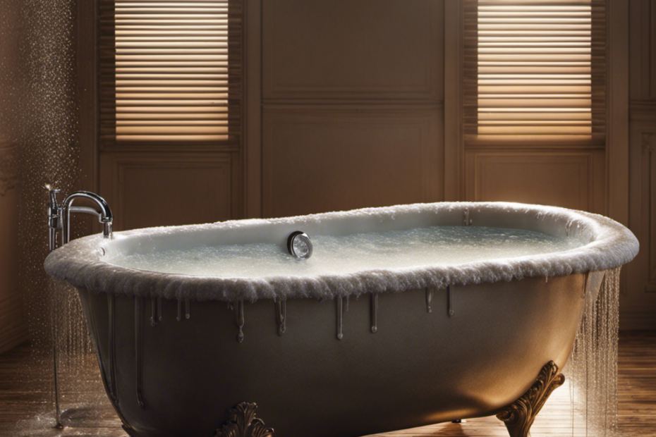 An image showcasing a bathtub filled with warm soapy water, with a pair of Venetian blinds submerged, meticulously washed