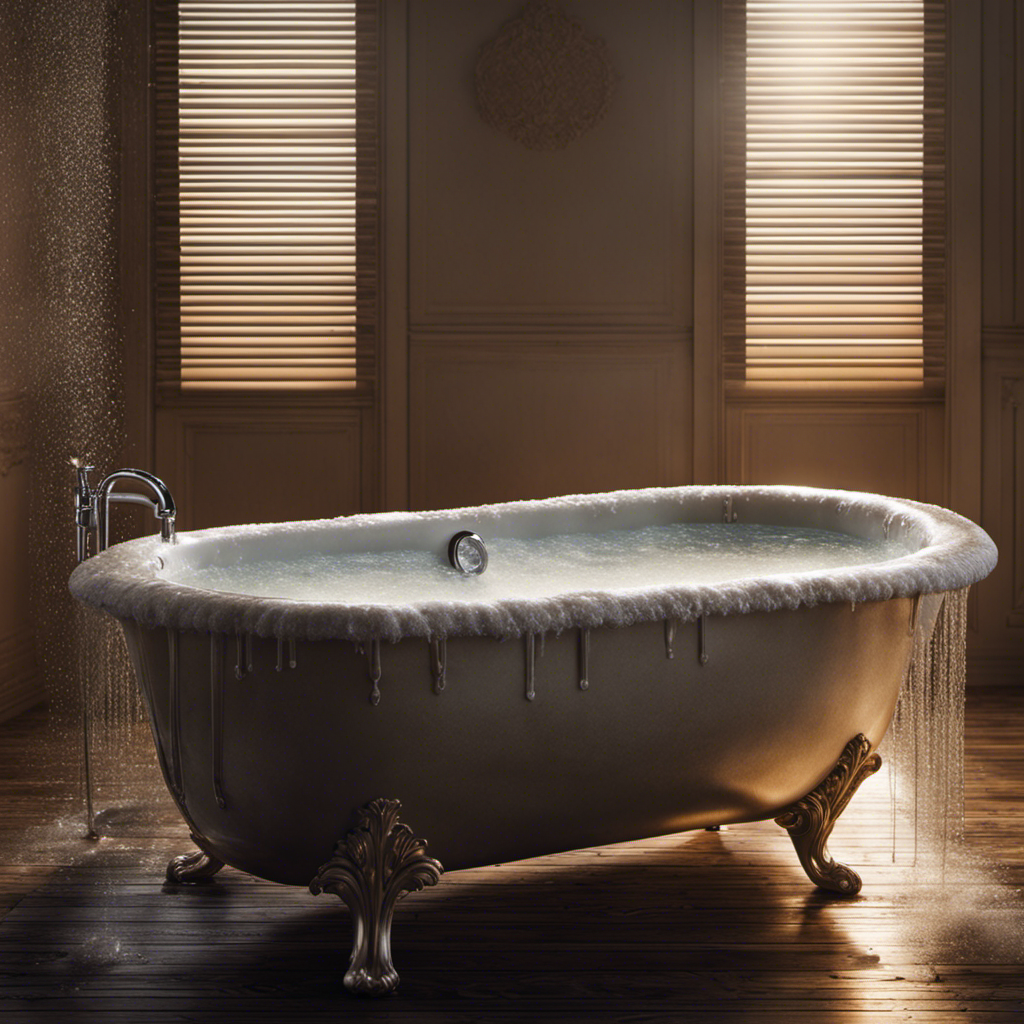 An image showcasing a bathtub filled with warm soapy water, with a pair of Venetian blinds submerged, meticulously washed