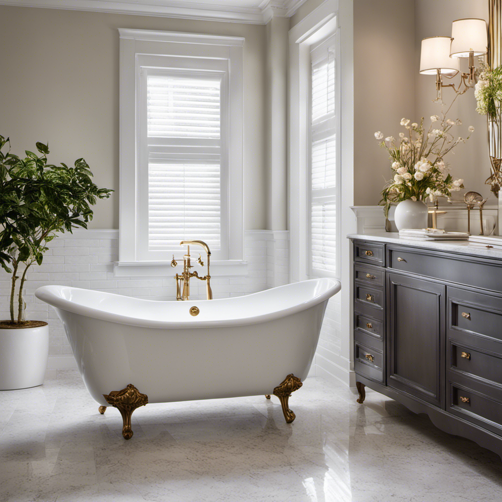 An image showcasing a sparkling white bathtub transformed from dull and stained to immaculate, using visual details like a gleaming surface, scrubbing tools, and a bright, natural light source