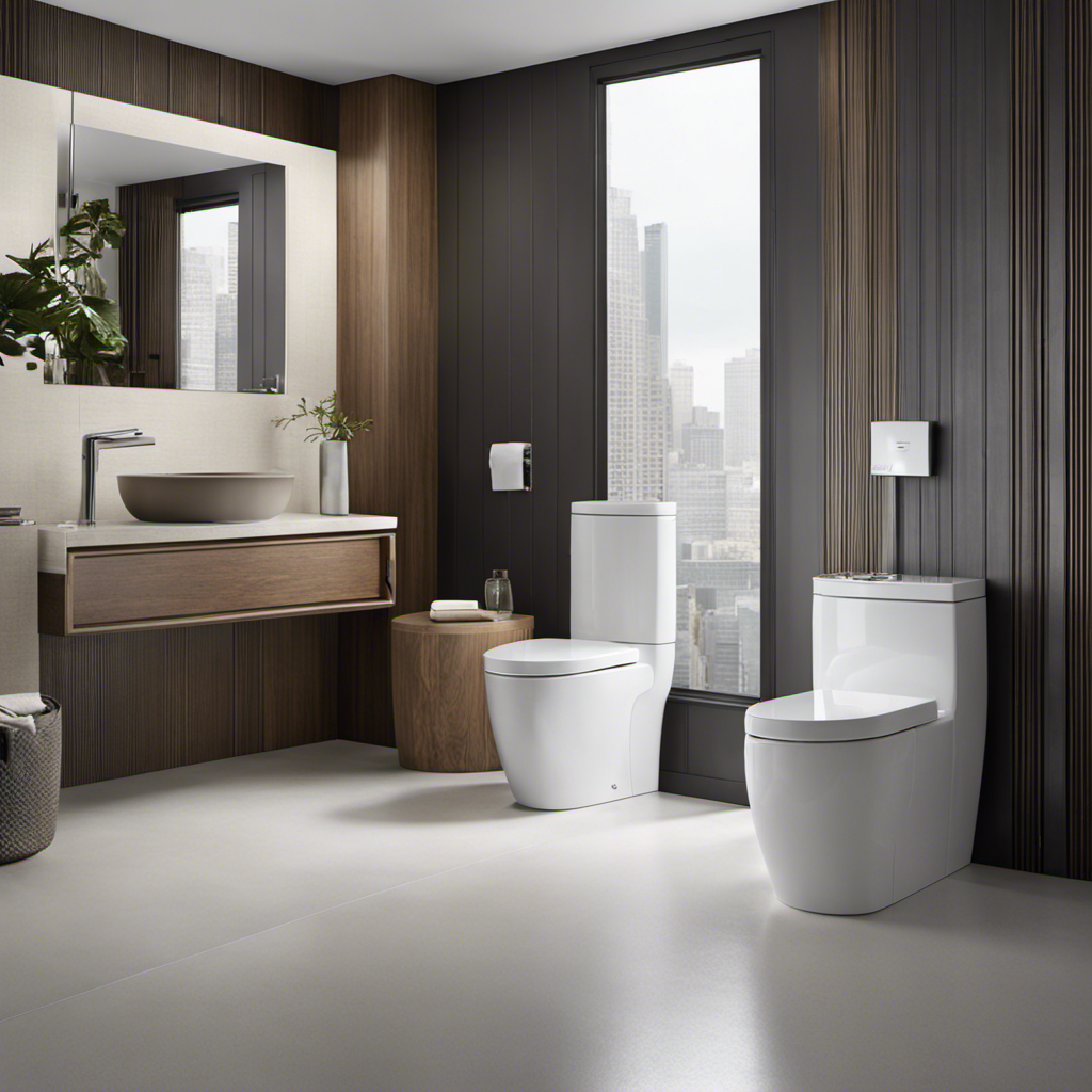 An image showcasing a sleek and modern bathroom with the Kohler Highline Toilet as the centerpiece
