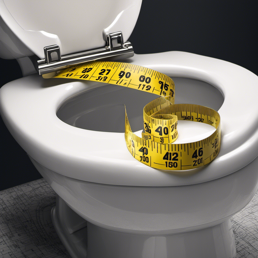 An image showcasing a close-up view of a measuring tape placed against the edges of a toilet seat, capturing the precision required for mastering this art
