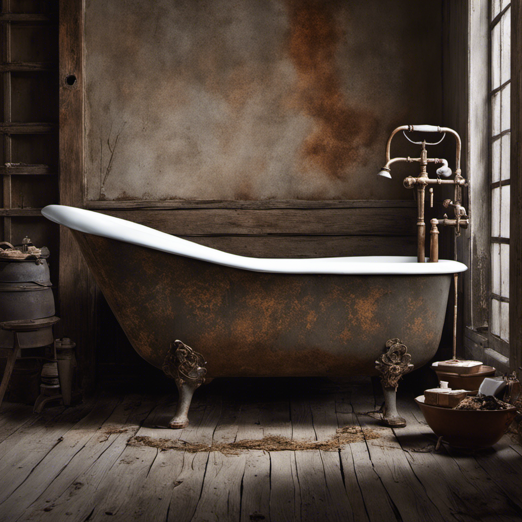 An image capturing the haunting charm of an ancient, weathered bathtub