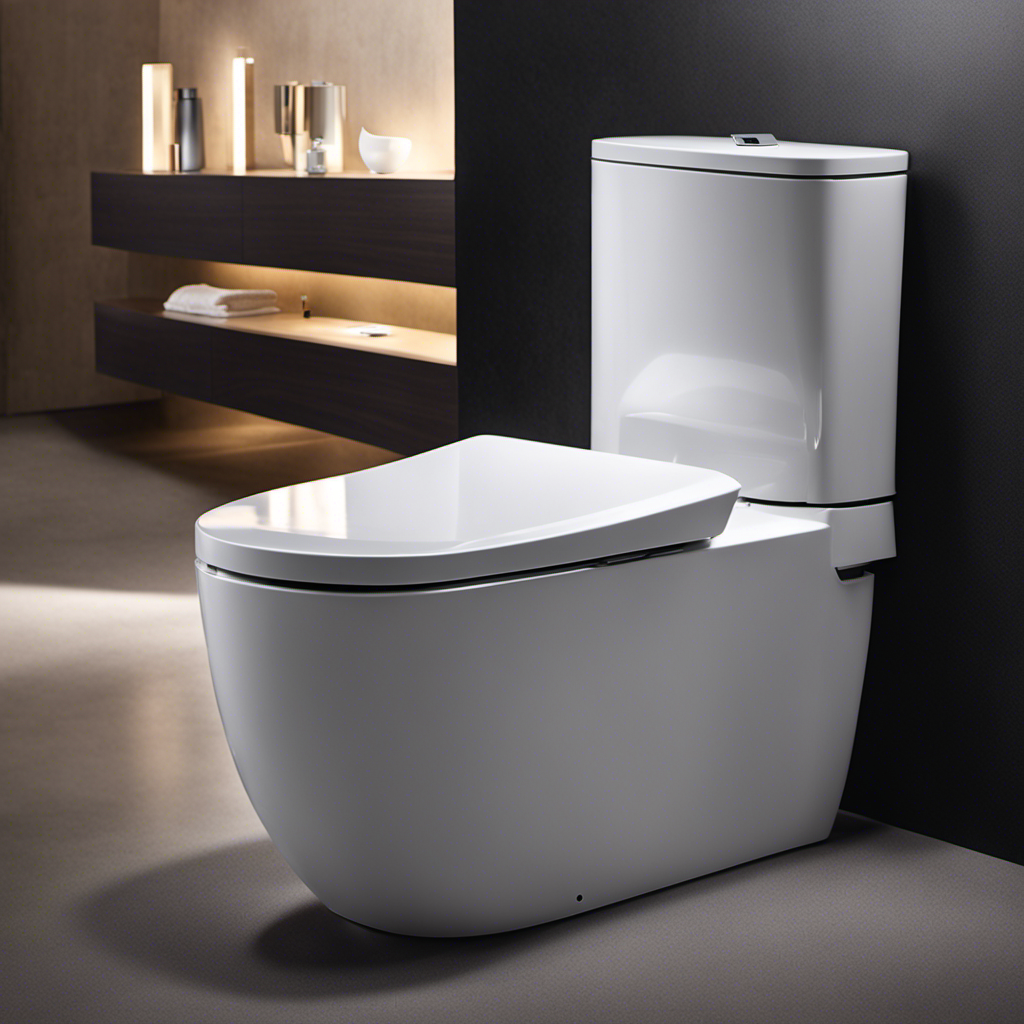 An image showcasing the sleek design of the Kohler Betello Toilet, featuring its innovative touchless flushing system, LED nightlight, and customizable bidet functionality, all exuding an aura of modernity and efficiency