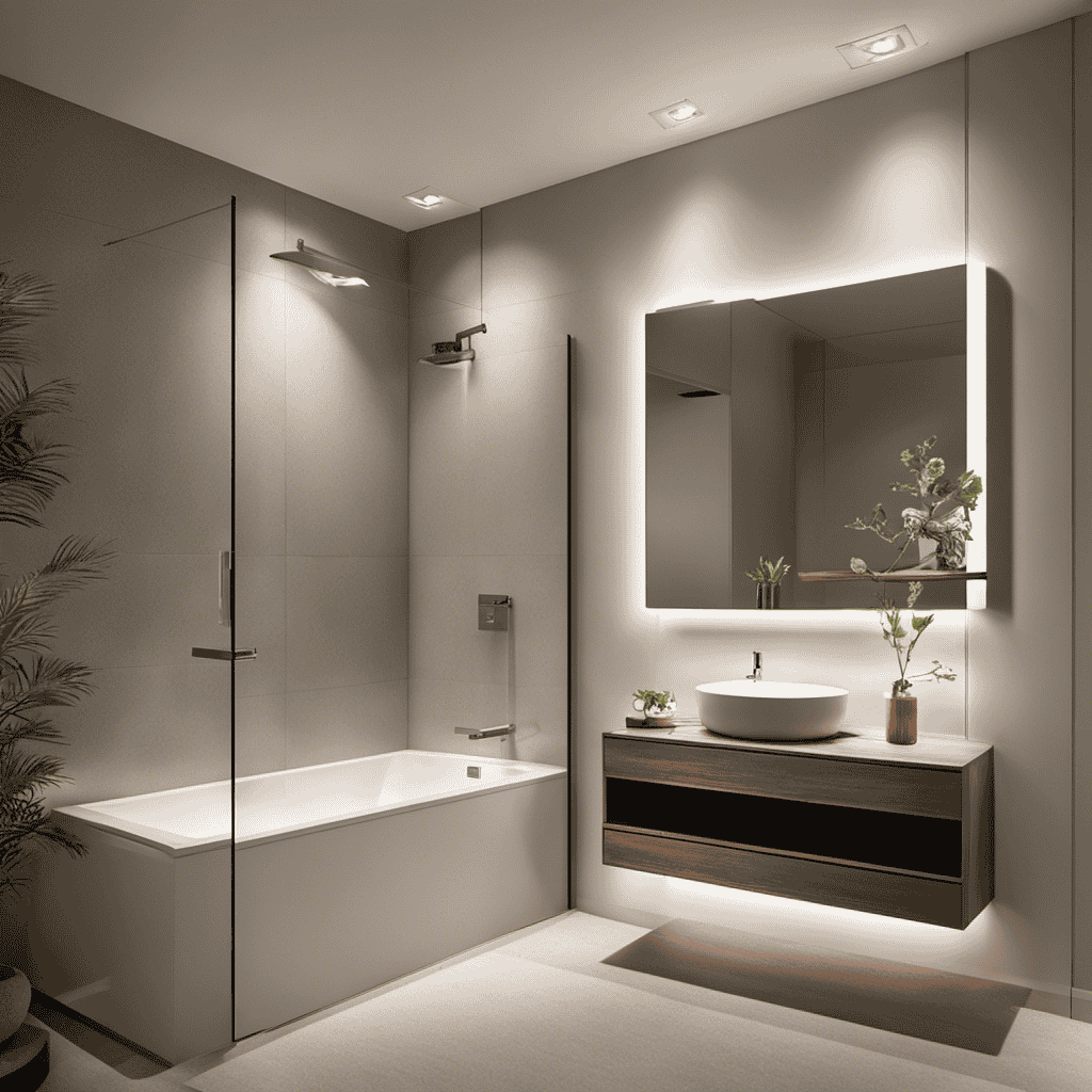 An image showcasing a serene, minimalist bathroom setting with a sleek, modern quiet flush toilet as the centerpiece