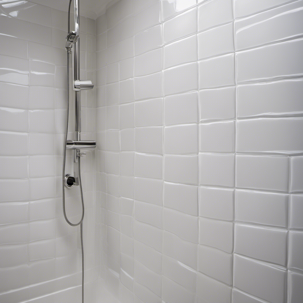 An image capturing a pristine white shower, showcasing a close-up of mold-infested caulked seams