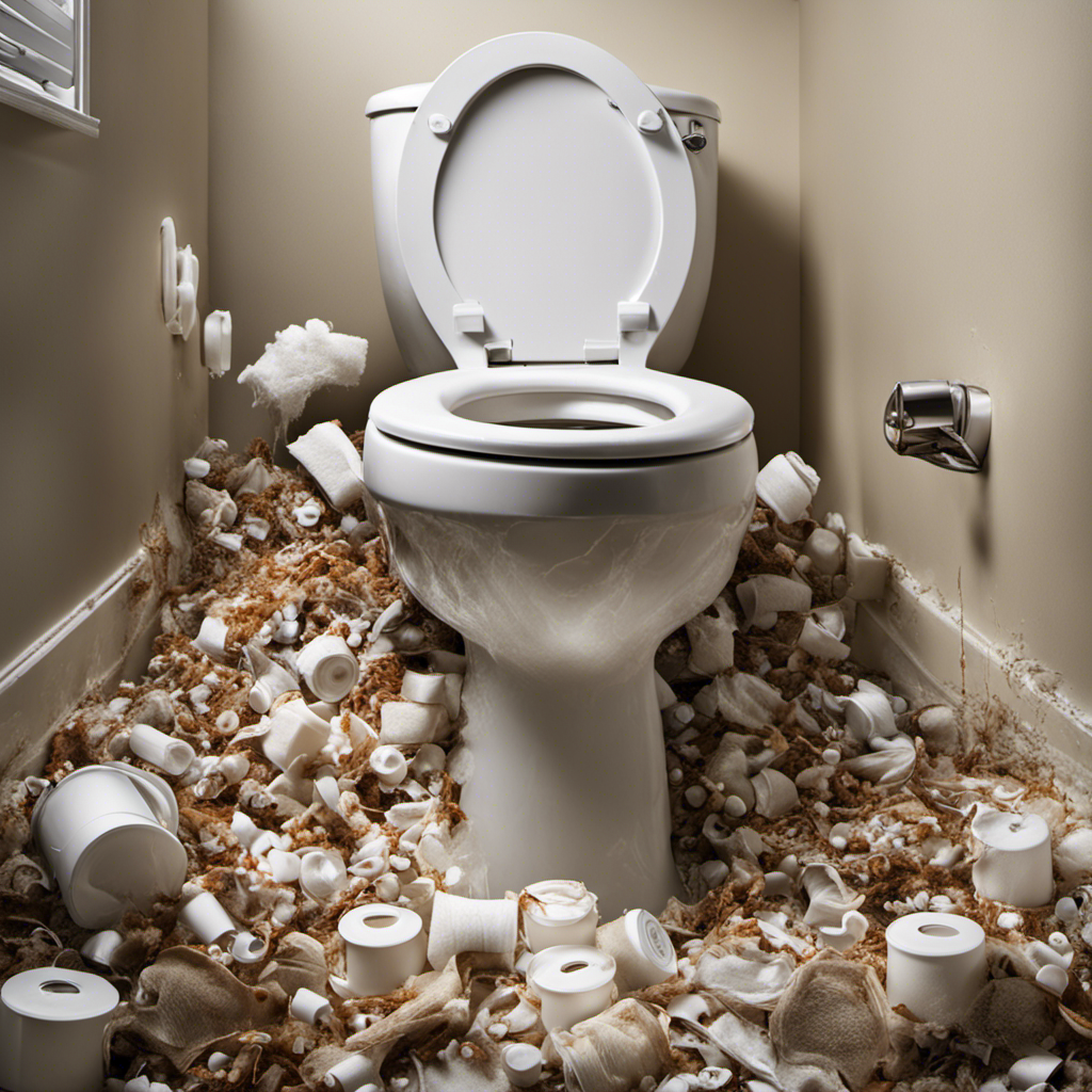 An image showcasing a clogged toilet overflowing with a mishmash of non-flushable items like wipes, cotton swabs, and dental floss, illustrating the disastrous consequences of flushing them