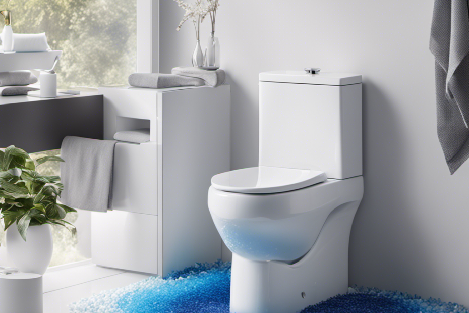 An image showcasing a sparkling white toilet bowl with a splash of vibrant blue foam emanating from Splash Foam Toilet Cleaner