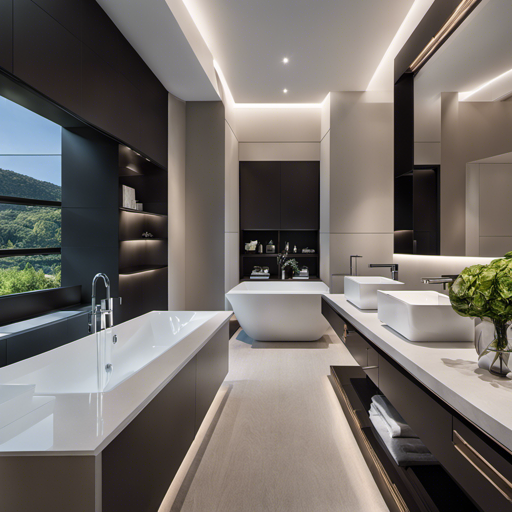 An image showcasing a sleek and contemporary bathroom with a square toilet as the focal point