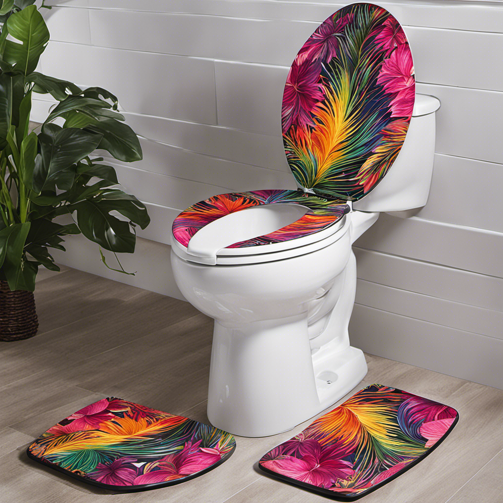 An image showcasing a variety of stylish and unique toilet seats, ranging from sleek, modern designs with metallic accents to quirky, patterned seats that add a pop of color and personality to any bathroom