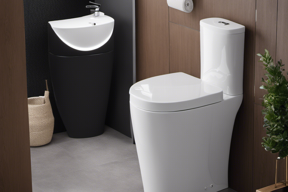 An image showcasing two contrasting toilet designs in a sleek, modern bathroom