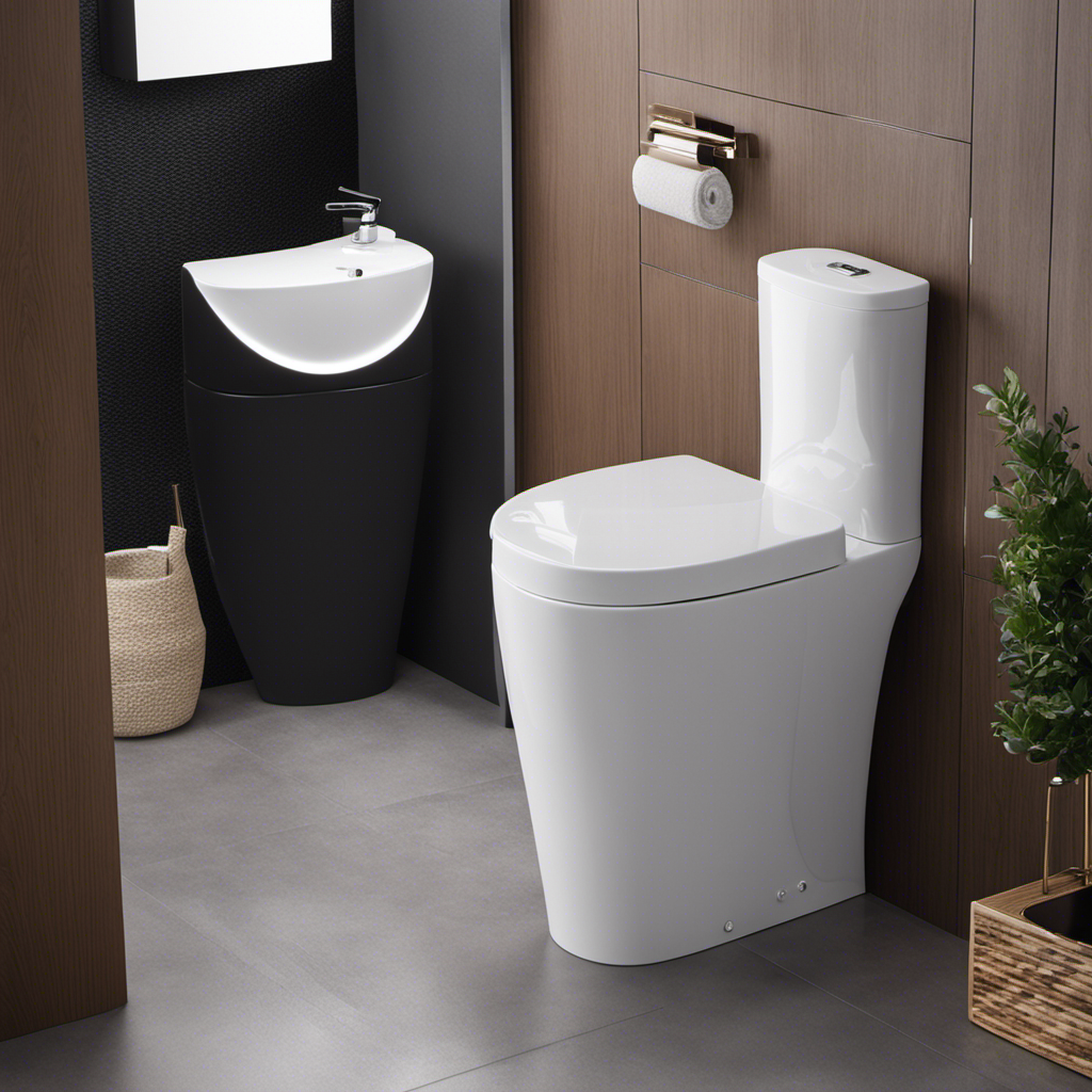 An image showcasing two contrasting toilet designs in a sleek, modern bathroom