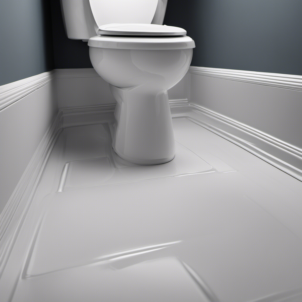 An image depicting a close-up of a perfectly caulked toilet base, showcasing the seamless union between the toilet and the floor