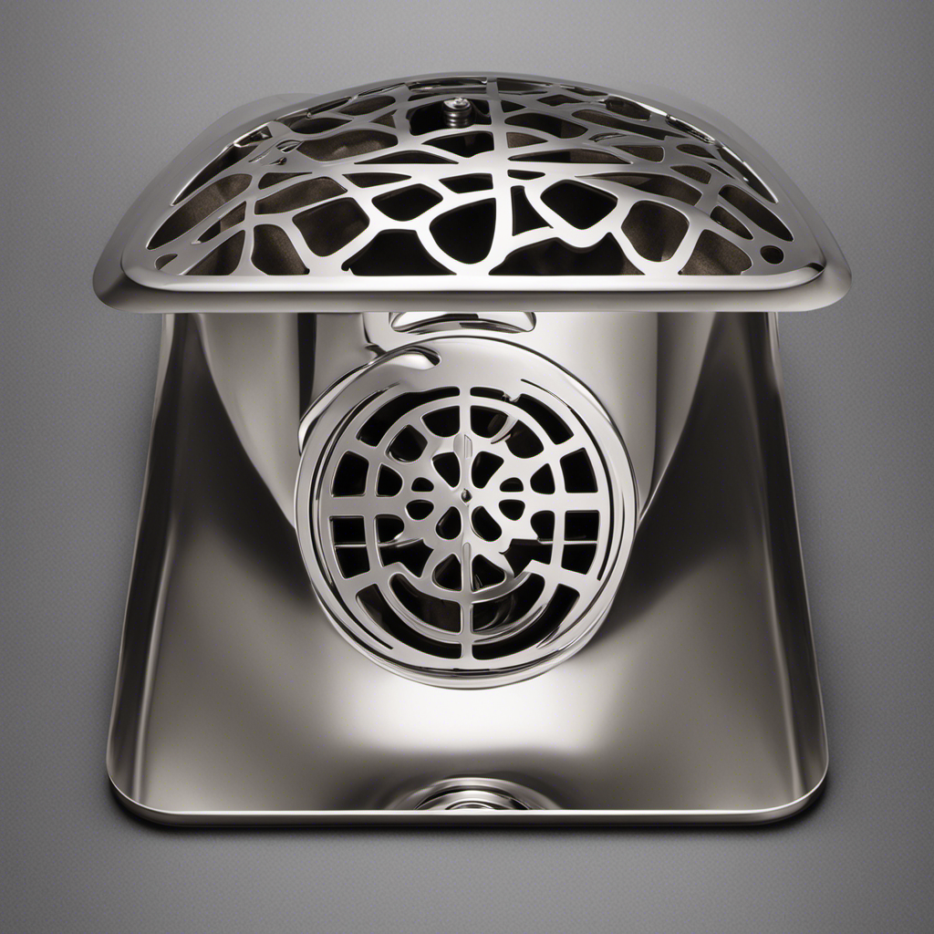 An image showcasing the intricate design of a shower drain trap with its various components, including the curved pipe, grid-like cover, and a collection of trapped debris, highlighting the essential role it plays in preventing clogs and maintaining hygiene