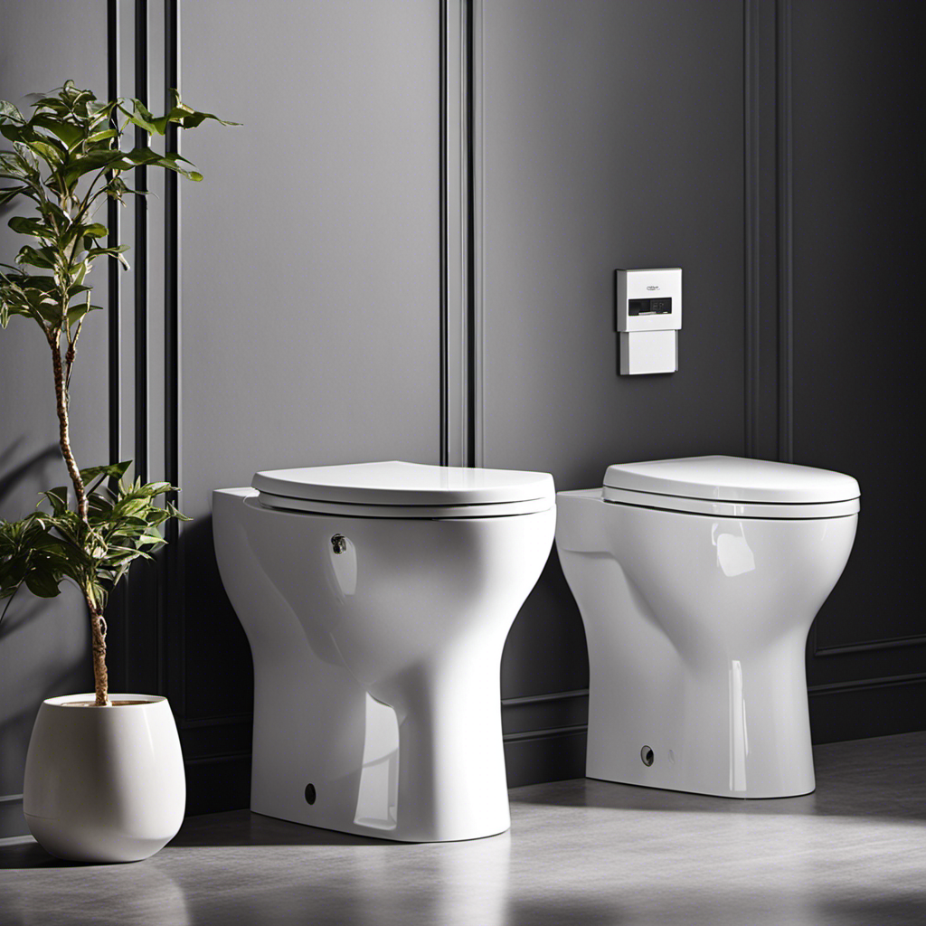 An image showcasing a sleek and elegant WoodBridge toilet, featuring a modern design, smooth curves, and a comfortable seat